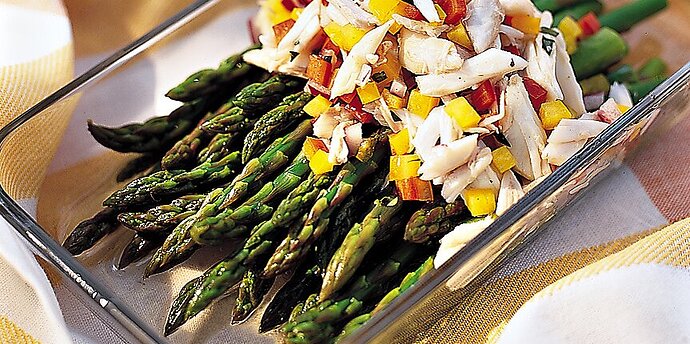 Asparagus with lump Crab meat and Sherry vinaigrette