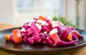 Braised Red Cabbage with Goat Cheese & Apple