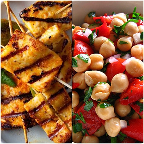 Grilled Cottage Cheese with Chickpea Salad