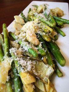 Marinated artichokes and asparagus salad