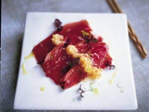 Tuna Carpaccio with Shitake and Red Onion Salad