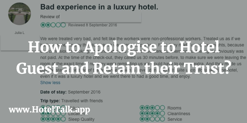 how to apologise to hotel guests and retain their trust