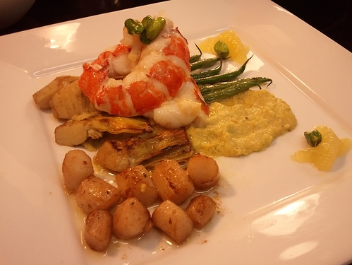 Butter braised lobster tail with artichoke mash