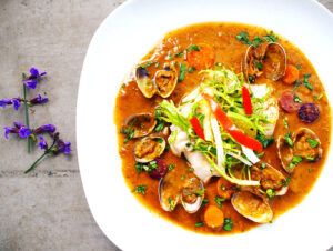 Grilled snapper in clam sauce