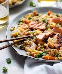 Wok-Seared Asian Salmon with Spicy Shrimp Fried Rice