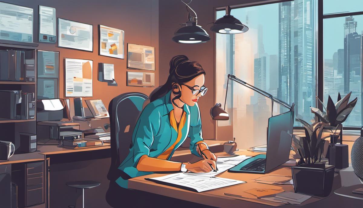 Illustration of a person working on quality assurance tasks in a fast-paced environment.